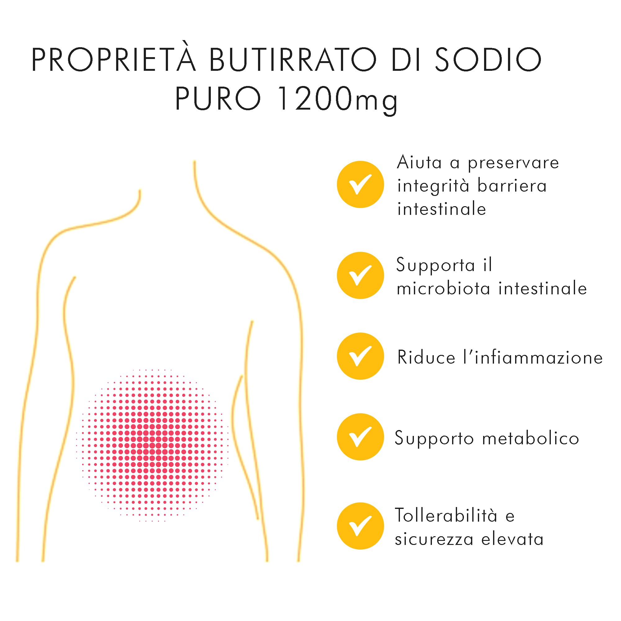 Butirrato di Sodio Puro 1200mg per dose - 120 Capsule - Supporto al Microbiota Intestinale, Benessere per Intestino e Funzionalità Digestiva - Fonte di Acido Butirrico - Made in Italy Me Myeasy