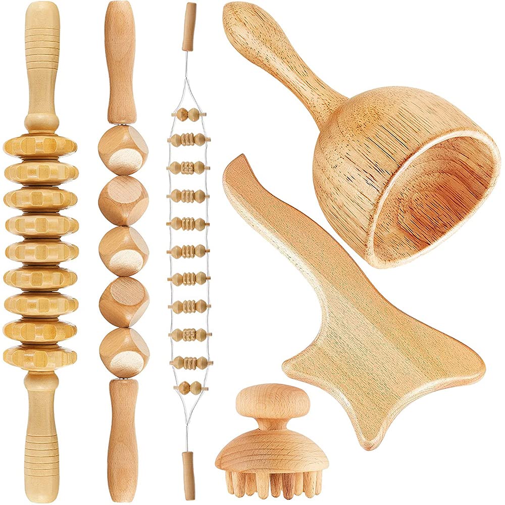6Pcs Wooden Roller Masażer Zestaw Masażera Drewnianego Narzędzie Do Masażu Terapii Drewnianej Do Odwadniania Limfatycznego Ciała Rzeźbianie Bólu Mięśni Łagodzenie Bólu