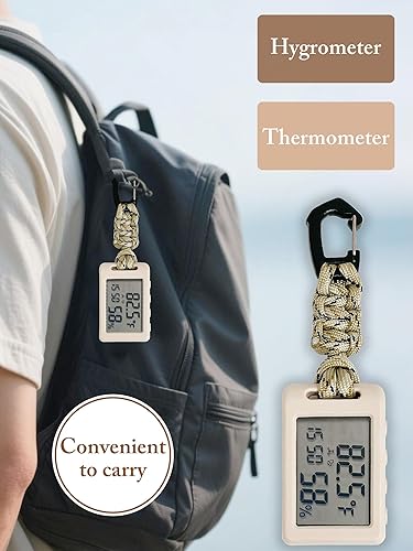 Miniatura 3 de Termómetro digital para habitación interior con reloj, pequeño monitor inteligente de temperatura y humedad con cordón, reloj de viaje con