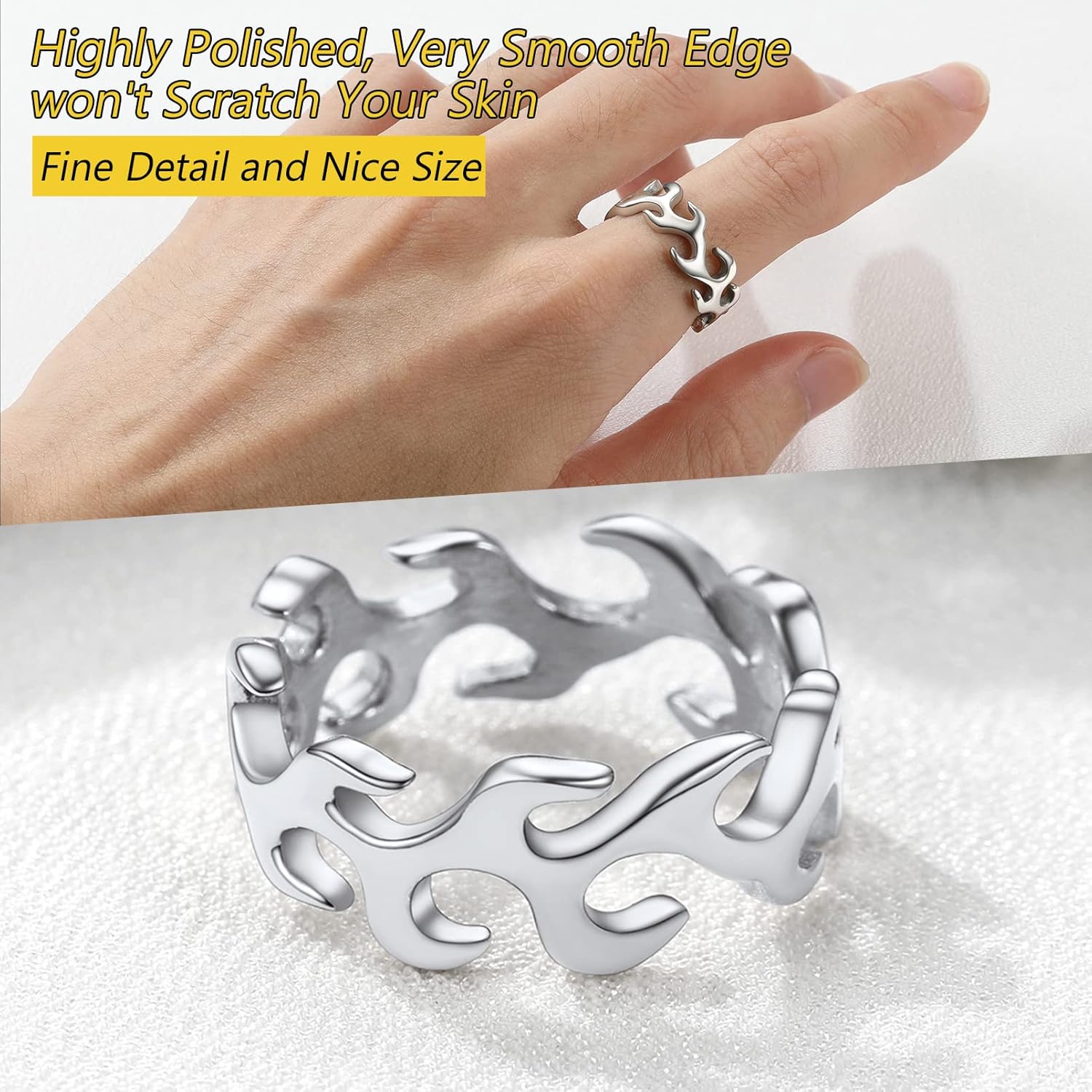 PROSTEEL Mens Cool Flame Rings 316L Stainless Steel Jewelry, Silver/Gold/Black Tone, Midi Finger Ring, Thumb Ring, Pinky Ring, Size 7-14, Come with Box - Image 4