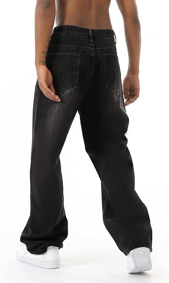 EMMIOL Baggy Jeans Men,y2k Jeans Cargo Design Wide Leg Loose Fit,Mens Denim Pants Vintage Skater Streetwear Relaxed