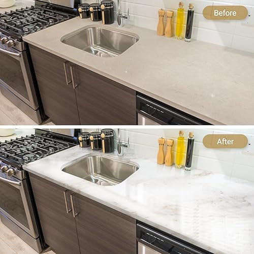 Miniatura 4 de Homein Papel de contacto de mármol, papel autoadhesivo impermeable para encimeras, para armarios, cajones, cocina, muebles antiguos, moderno, blanco