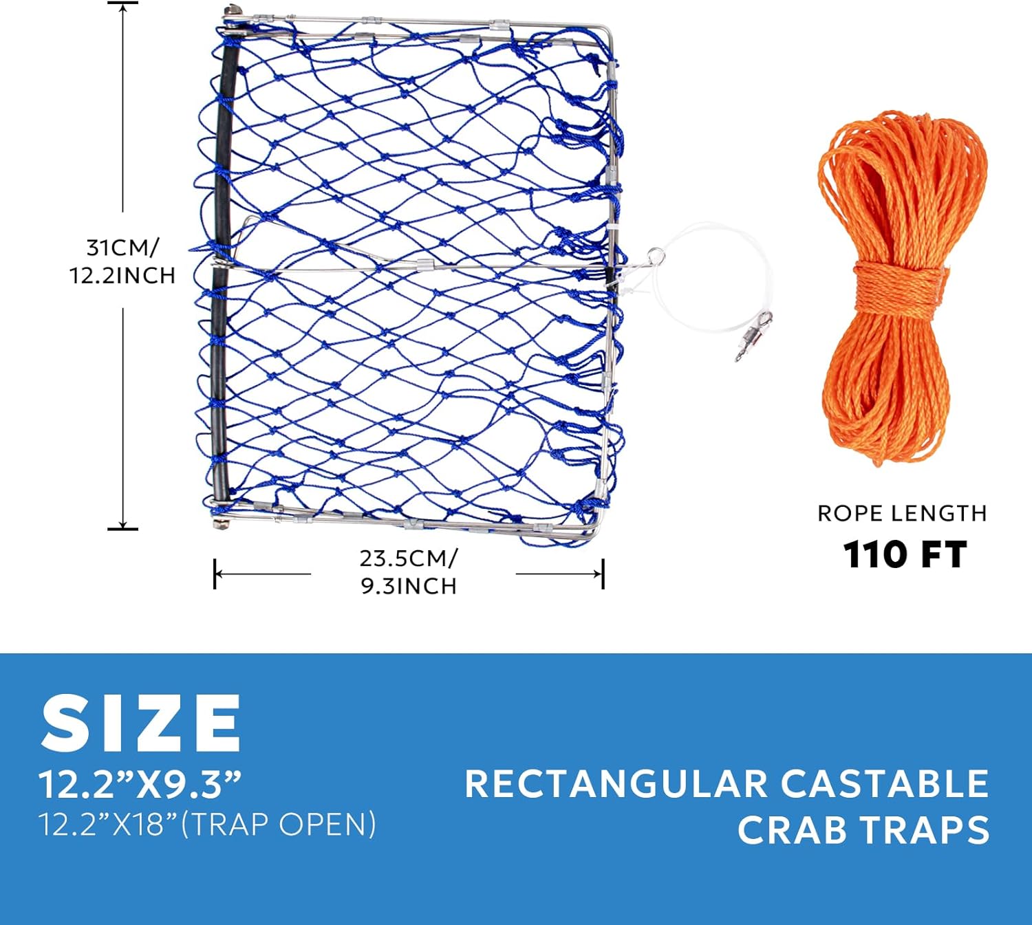 Castable Crab Traps with 110' Orange Crab Rope and Stainless Steel Bait Pin CN004B-3
