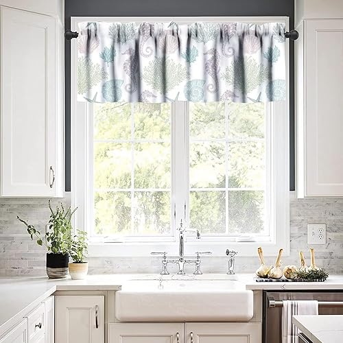 Miniatura 8 de JESTRONRY Cenefa de ventana con diseño de estrella de mar, diseño tropical de conchas marinas oceánicas, cenefa de cortina para decoración de cocina