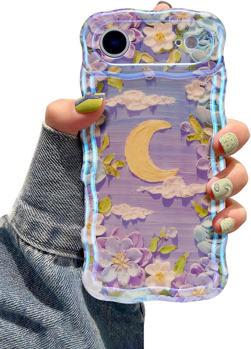 EYZUTAK Case for iPhone Air, Colorful Retro Oil Painting Flower,Moon/Purple