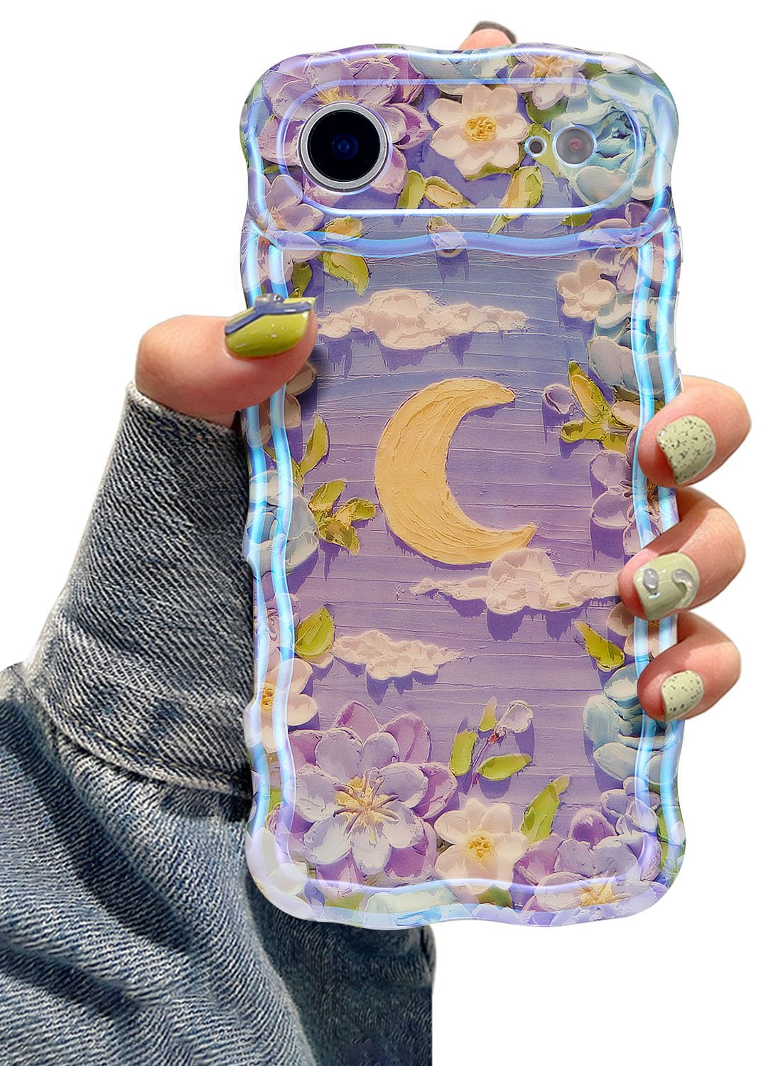 EYZUTAK Case for iPhone 17 Pro, Colorful Retro Oil Painting Printed Flower Laser Glossy Pattern Cute Curly Wave Edge Exquisite Phone Cover Stylish Durable TPU Protective Case for Girl Women-Green — view 112