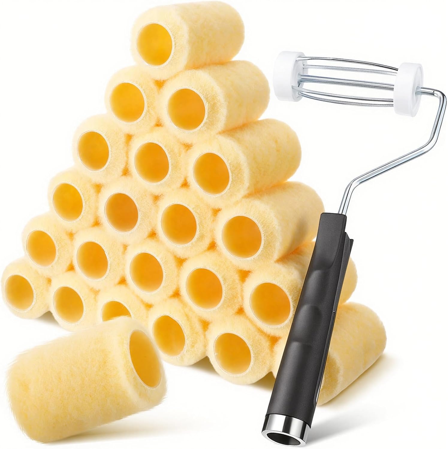 24 Pcs 4 Inch Mini Paint Roller with Roller Frame Kit 3/8 Inch Nap Polyester Paint Covers for Painting Trims, Edges, Corners, Small Areas