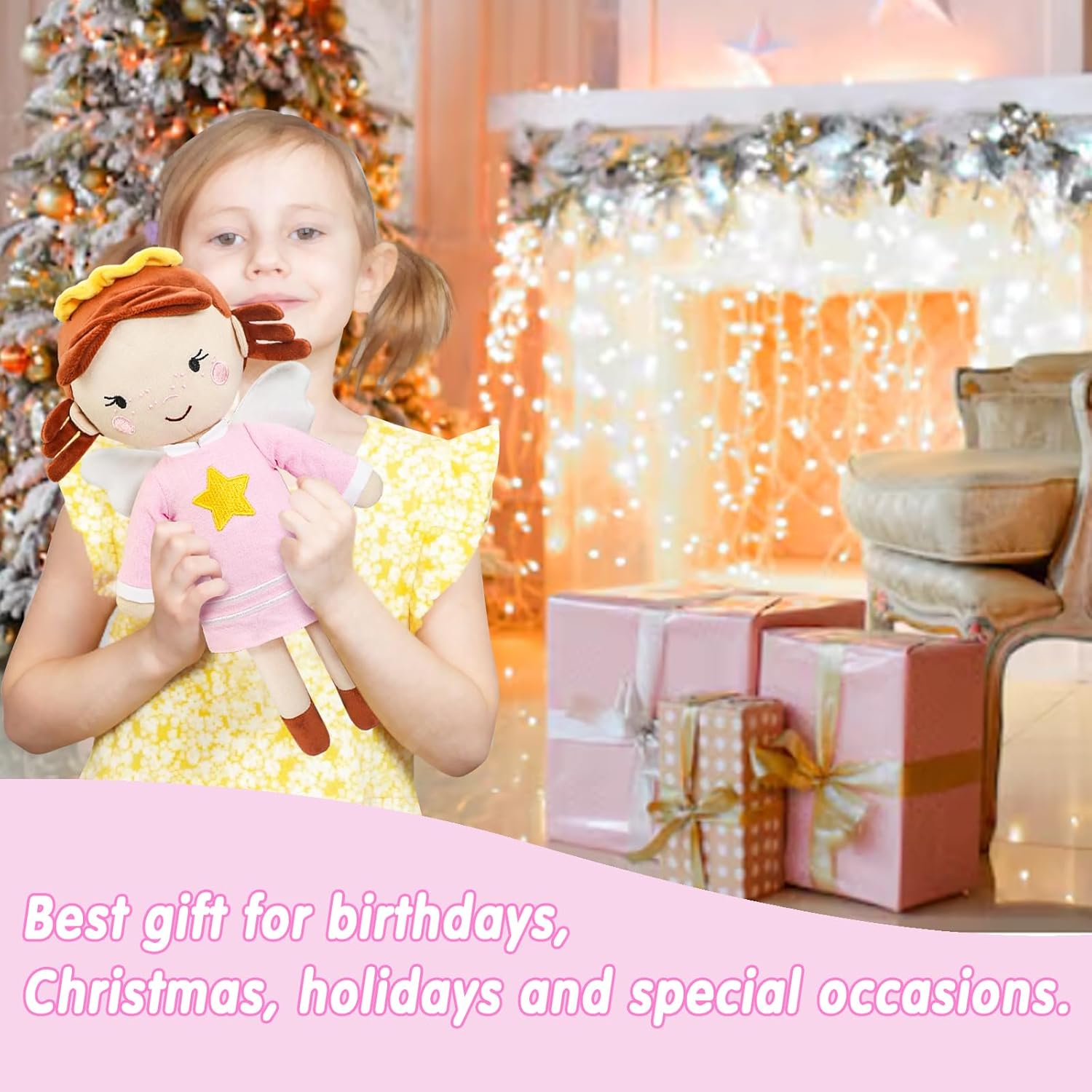 free-space Angel Doll for Girl Baptism Gifts Stuffed Plush Toy Sunday School Religious for Kids 12 inch (Pink) - Image 7