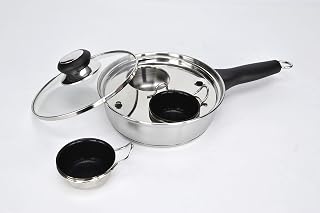 RUNZI 2-Cup Stainless Steel Egg Poacher Pan with PFOA-Free Nonstick Cups - Induction Compatible Poached Egg Cooker