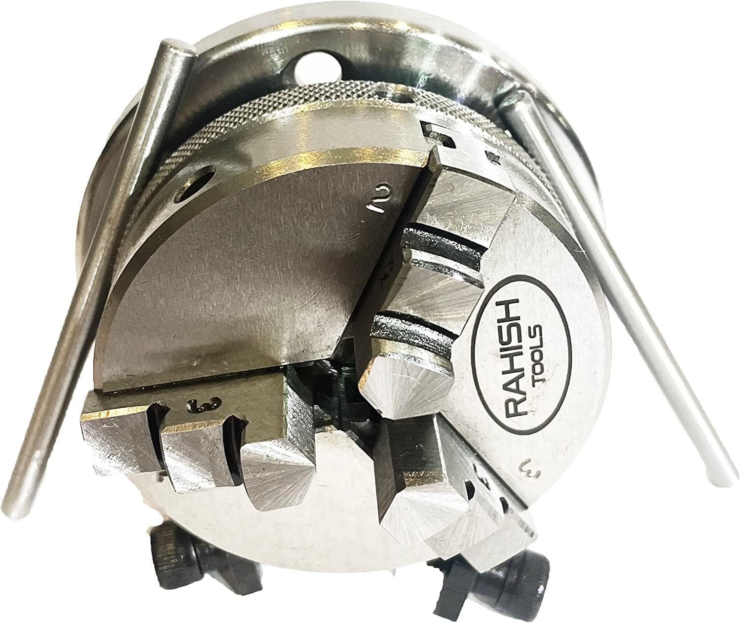 3" inches (75mm) 4 slots Tilting Rotary Table with 65mm 3 Jaws Self Centering Chuck with Back Plate and T-nuts for Milling Engineering Tools