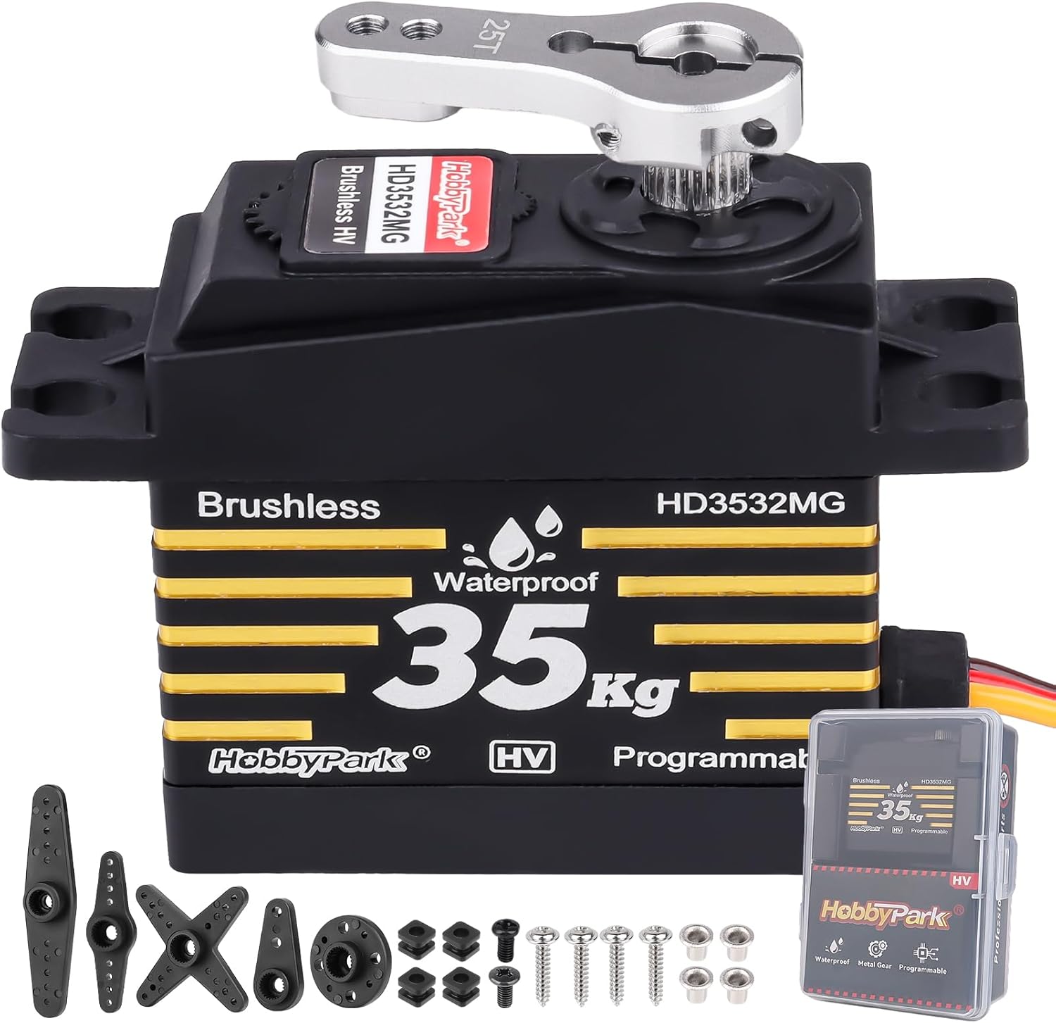 HobbyPark Waterproof 35KG High Torque Servo Motor Metal Gear Digital Standard Servo for 1/8 1/10 1/12 RC Crawler RC Truck RC Car Basher Bashing Robot DIY Control Angle 180° (Brushless Motor)
