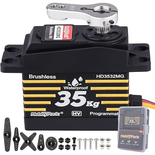 HobbyPark Waterproof 35KG High Torque Servo Motor Metal Gear Digital Standard Servo for 1/8 1/10 1/12 RC Crawler RC Truck RC Car Basher Bashing Robot DIY Control Angle 180° (Brushless Motor)