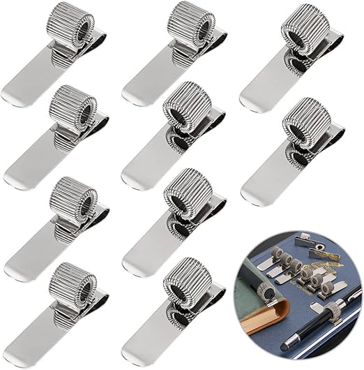 JuxYes Pack of 10 Stainless Pen Clip Holder for Notebook/Clipboard 5