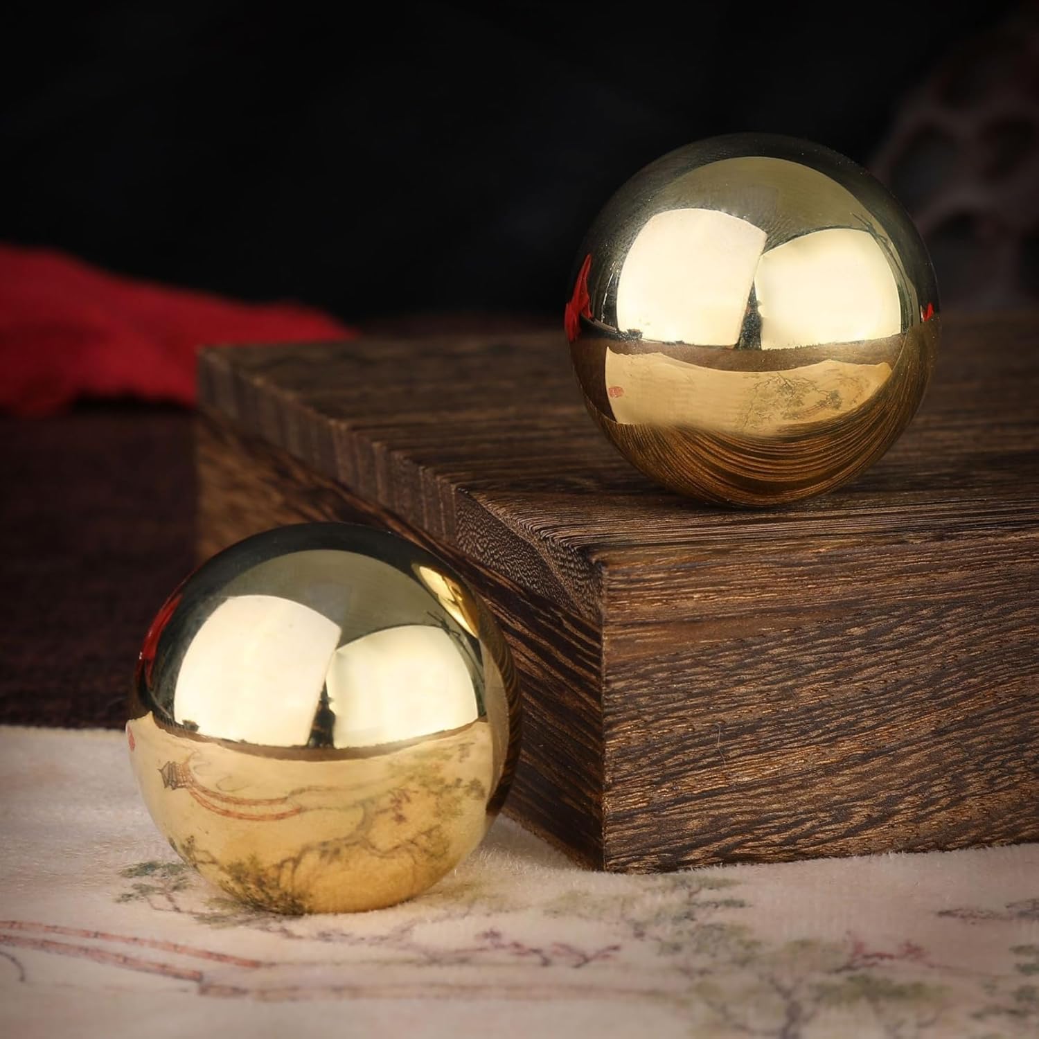 Copper Baoding Balls Set, 2 Inches Chinese Health Balls, Metal Stress Relief Hand Massage Balls No Chime for Hand Exercise, Hands Therapy