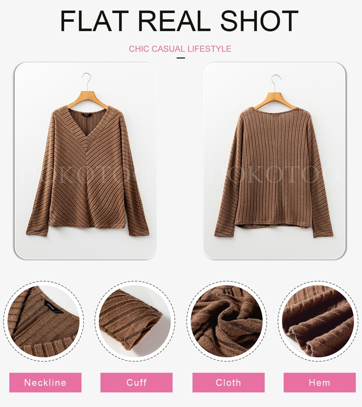 Dokotoo Long Sleeve Shirts for Women 2025 Fall V Neck Knitted Pullover Tunic Tops Womens Blouses Dressy Casual - Image 5