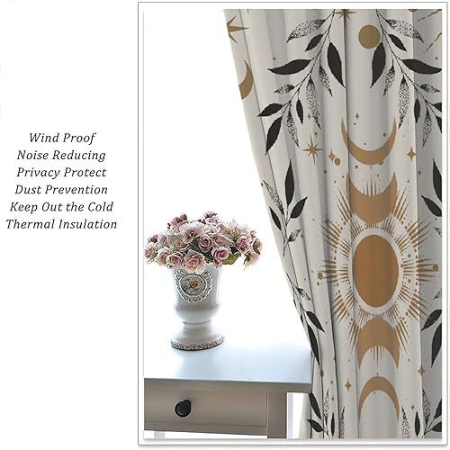 Miniatura 5 de Cortinas de fase lunar, boho místico celestial con sol, luna, estrella, cortinas mágicas de ciclos lunares para sala de estar y dormitorio, 42 x 63