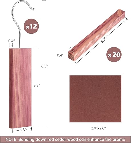Miniatura 4 de NiHome Cedro Hang Ups 12PCS y bloques de cedro 20 piezas para almacenamiento de ropa, 100% madera de cedro rojo aromático