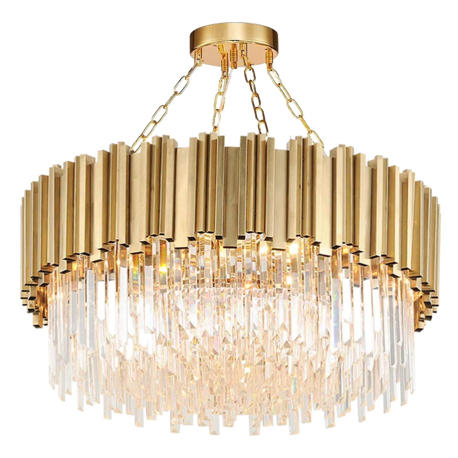 Generic Modern Crystal Ceiling Chandelier, 40cm Gold, 3-Light, Adjustable Height, 3-Color LED Bulbs, Indoor, Bedroom/Living Room/Kitchen
