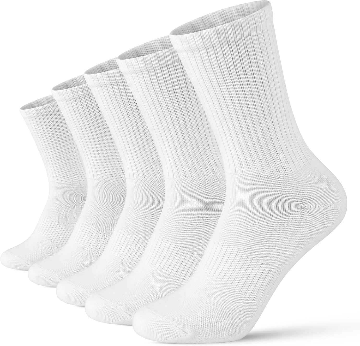 Men’s Cotton Crew Socks, 5 Pairs, Soft Breathable, Seamless Toe