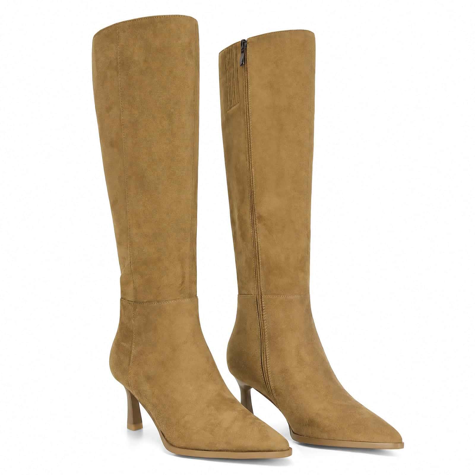 MICIFA Knee High Boots Leather Tall Boots for Women Stiletto Kitten Heeled Boot Pointed Toe Side Zipper Dress Boot