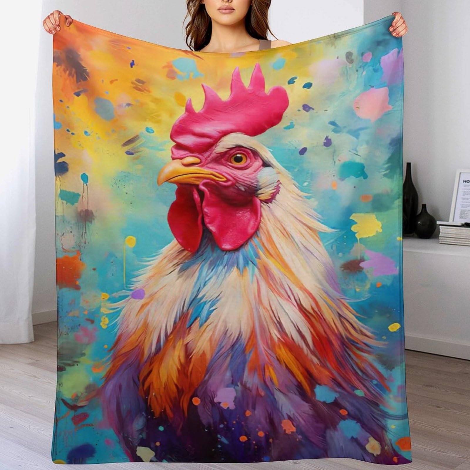 Couverture coq flannel chaude et douce, plaid imprimé 130x180 de lit pour intérieur et voyage