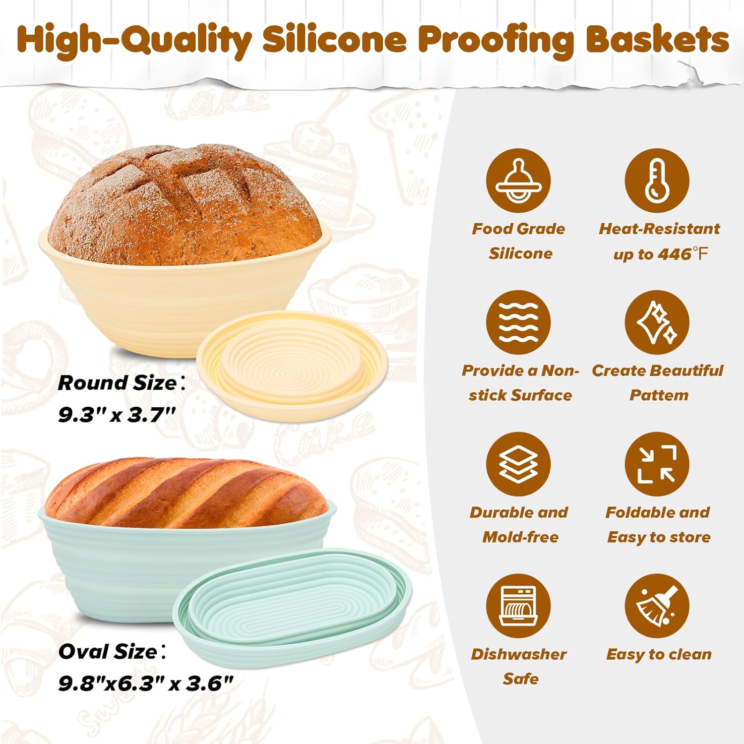 HK Sourdough Starter Kit with 9" Round & 10" Oval Banneton Proofing Basket and 34oz Starter Jar - Beginner-Friendly Sourdough Bread Baking Supplies and Baking Gifts for Women, Men, and Bread Bakers - Image 4