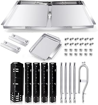 Grill Grease Tray Replacement Parts for Dyna Glo DGH474CRP, DGH450CRP, DGH483CRP, DGH485CRP, Adjustable 24-30 Gas Grill Drip Pan, Heat Plate Shield and Burners for Dyna Glo Grill Replacement Parts