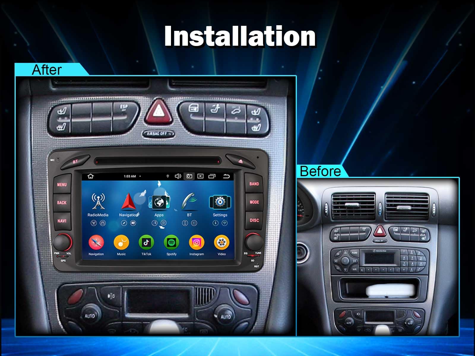 Erisin 7 Pollici 8-Core 4GB+64GB Android 14 Autoradio Bluetooth GPS Navigatore per Mercedes Classe A/C/G/CLK W209 W203 Viano Vito W463 CarPlay Android Auto WiFi DSP DAB+ USB FM RDS CD DVD OBD2 Canbus