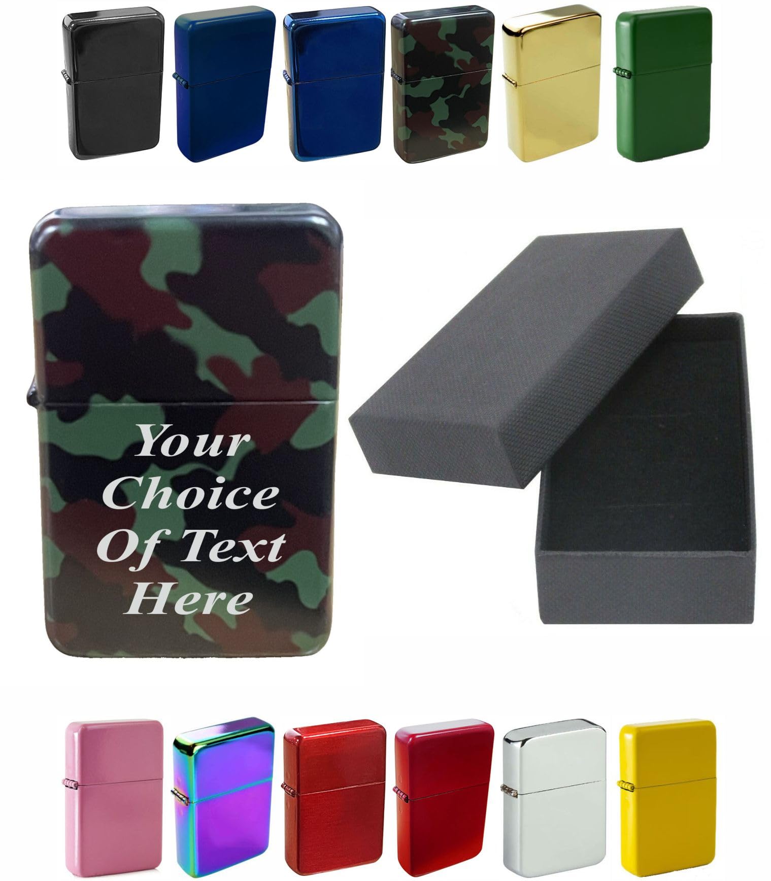 Personalised Engraved Lighter for Birthday, Fathers Day, Anniversary, Choice of Colours - With Luxury Gift Box Packaging (Camouflage)