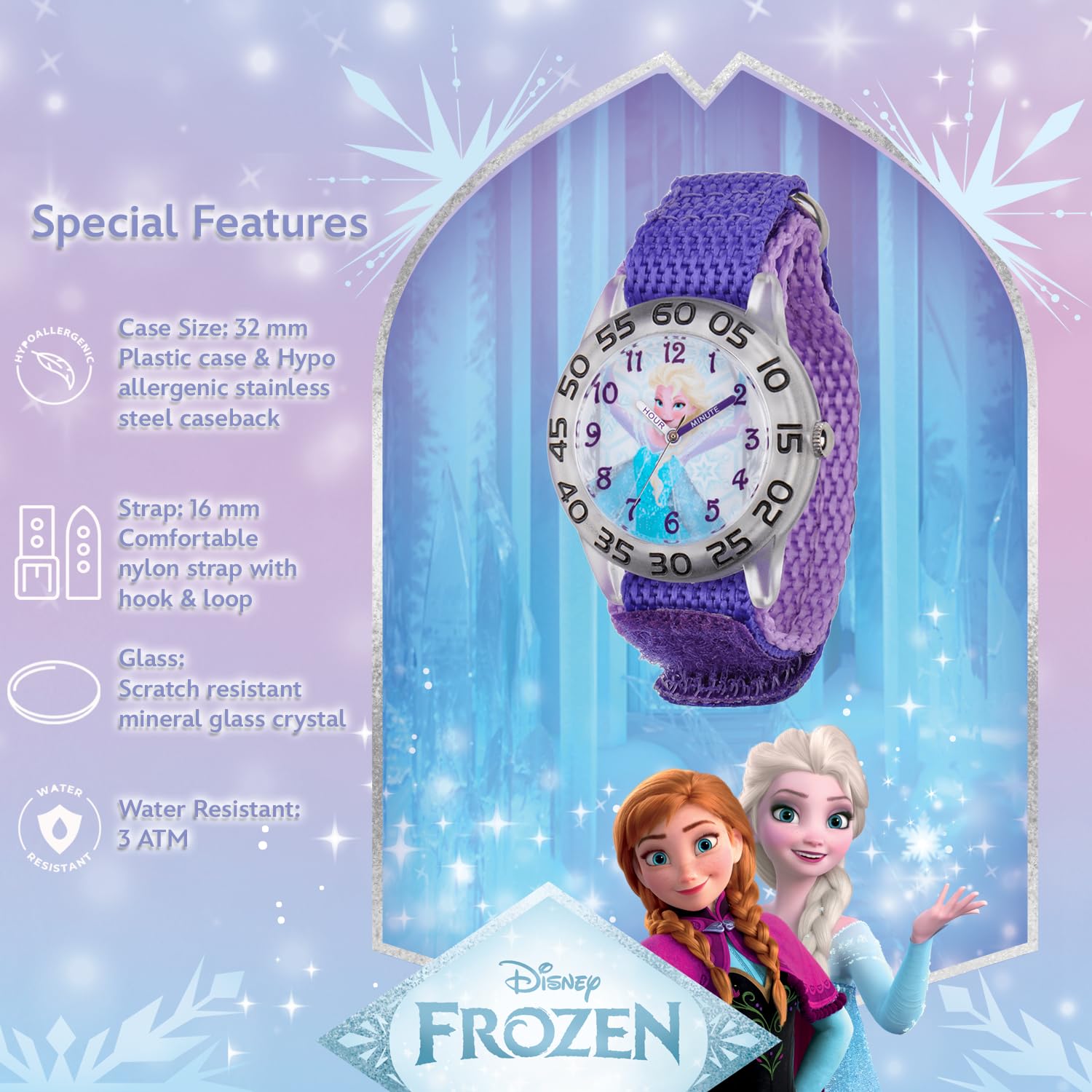 Disney Frozen Reloj con diseño de Elsa para niña, de plástico, enseña a leer la hora