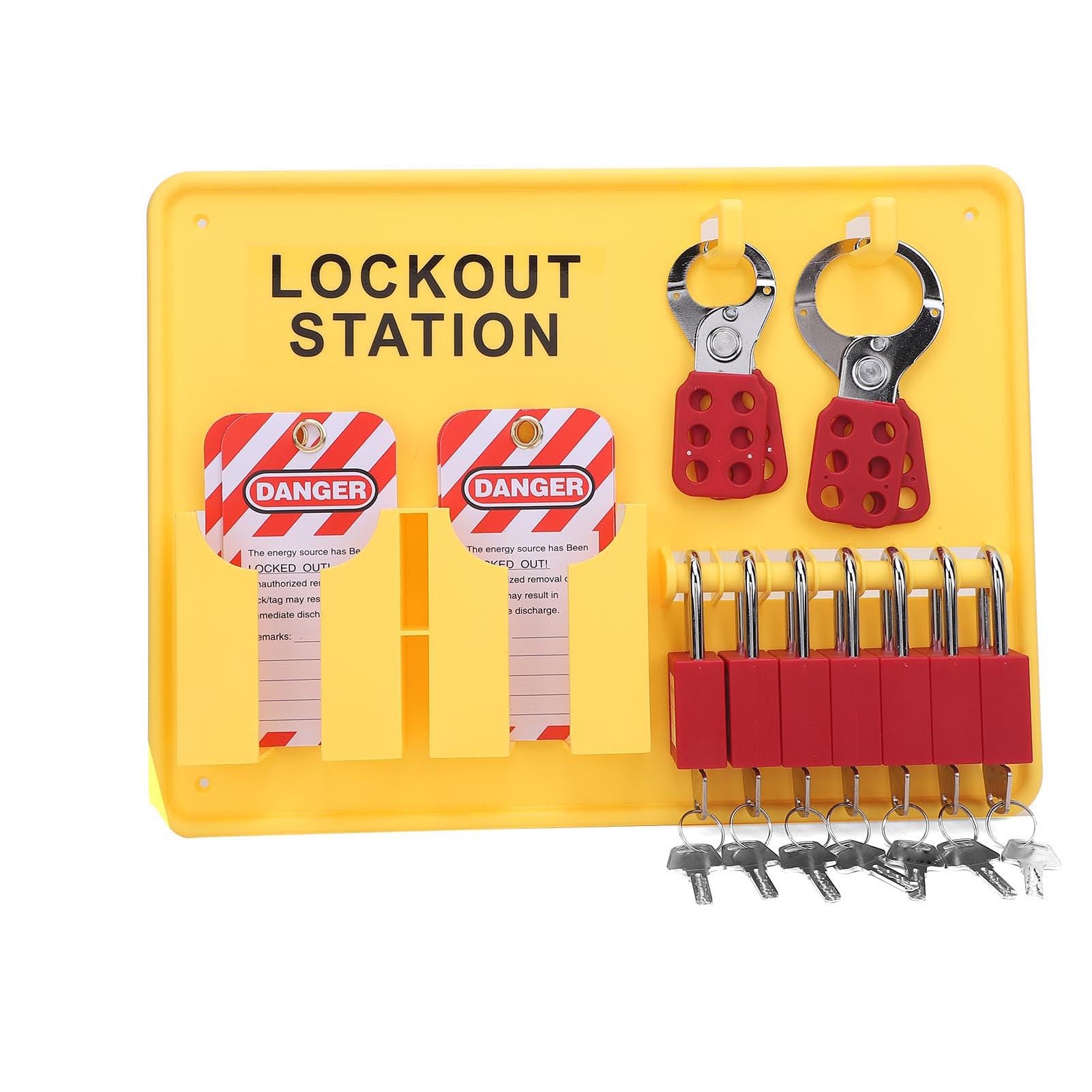 Lockout Tagout Station Kit di blocco di sicurezza industriale con 10 2 lucchetti Haspp per manutenzione meccanica e centrali elettriche, PC, giallo, 15,15 x 11,41 pollici