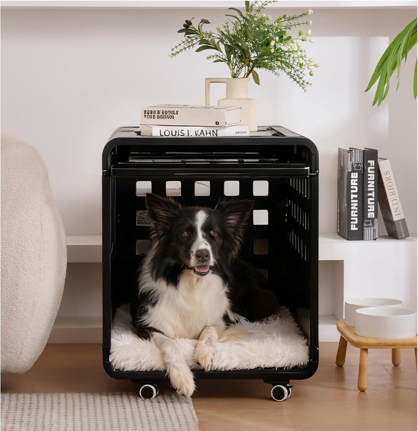 Caja de acrílico transparente para perro, cama duradera para perro con panel móvil y diseño modular, segura, a la moda y conveniente (negro,