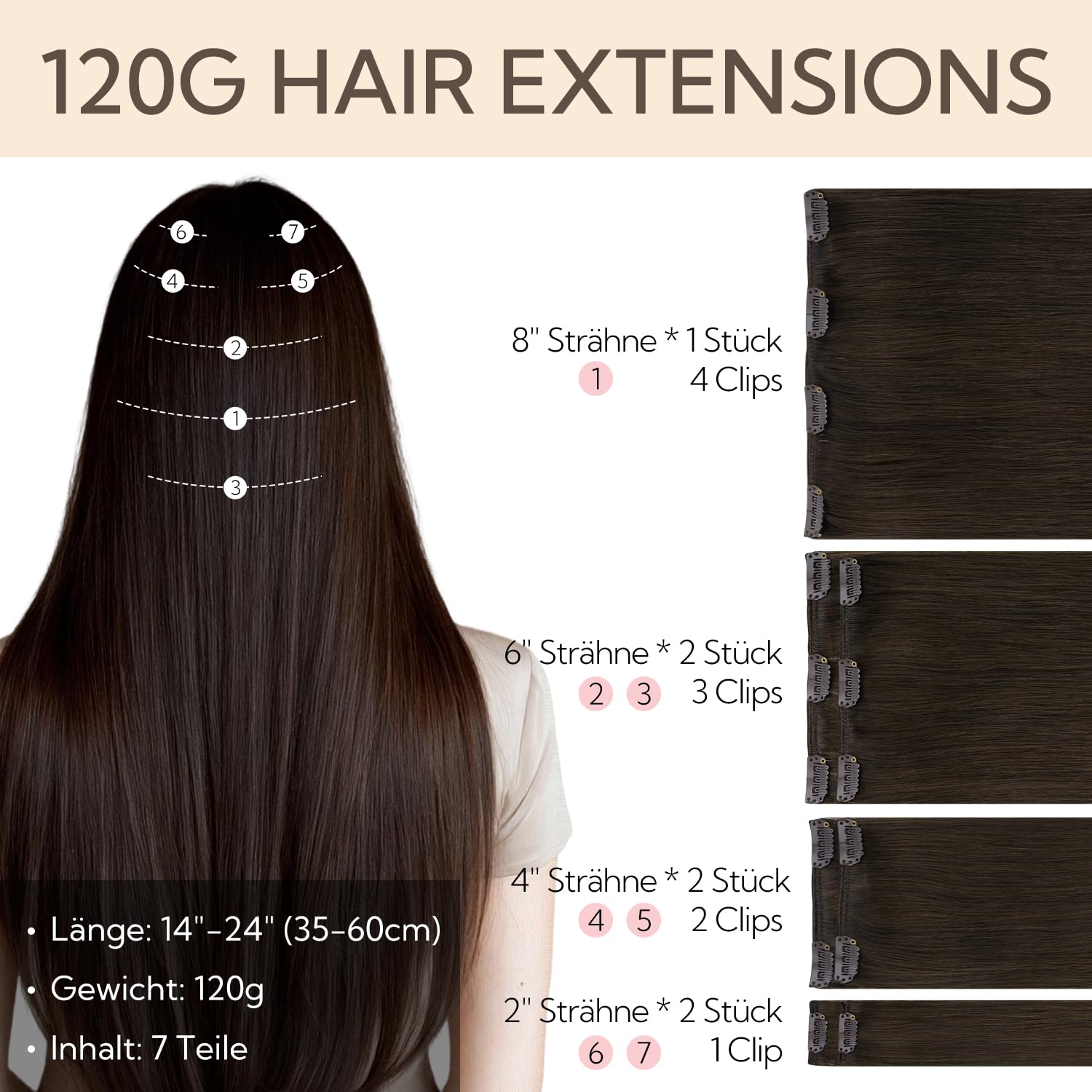 hotbanana Clip In Extensions Echthaar, Dark Brown Clip in Hair Extensions Real Human Hair Straight Remy Echthaar Extensions Clip