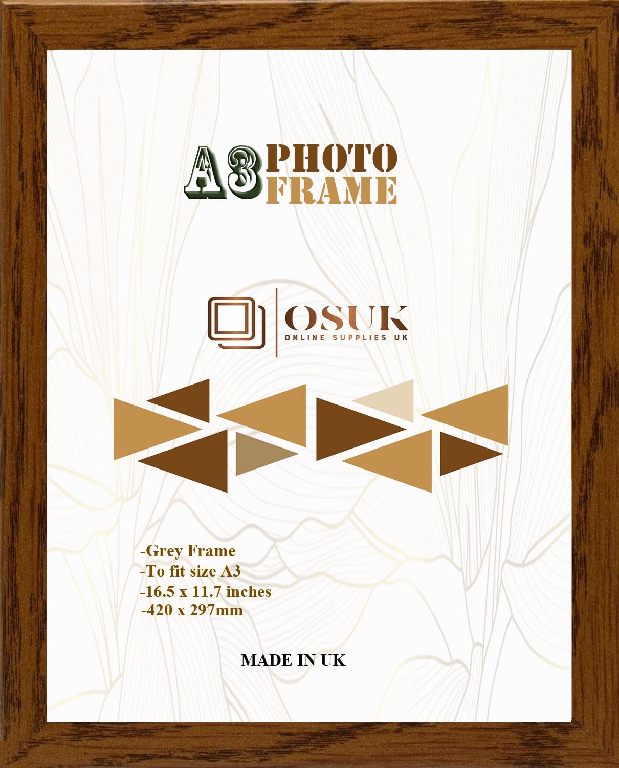Frame Eazy Walnut Osuk A3 Frame In Size 30 X 42Cm Picture Frame - A3 Photo Poster Frame With Clear Perspex Front & Wall Mounting Hooks To Hang Portrait Or Landscape