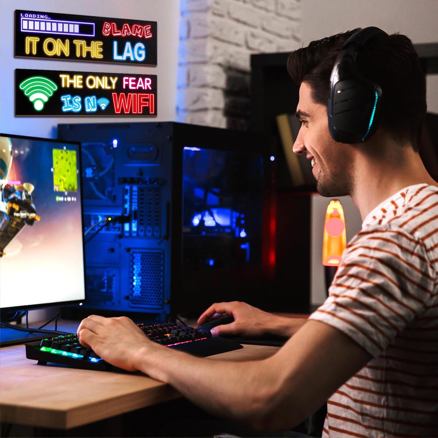 Queekay 4 Pcs Gaming Decor for Teen Boys Room Neon Video Game Posters Wooden Gamer Wall Art Prints for Bedroom Kids Boys Room Playroom Home Decorations Christmas Gift, 8 x 3 Inch(Neon Color) - Image 3