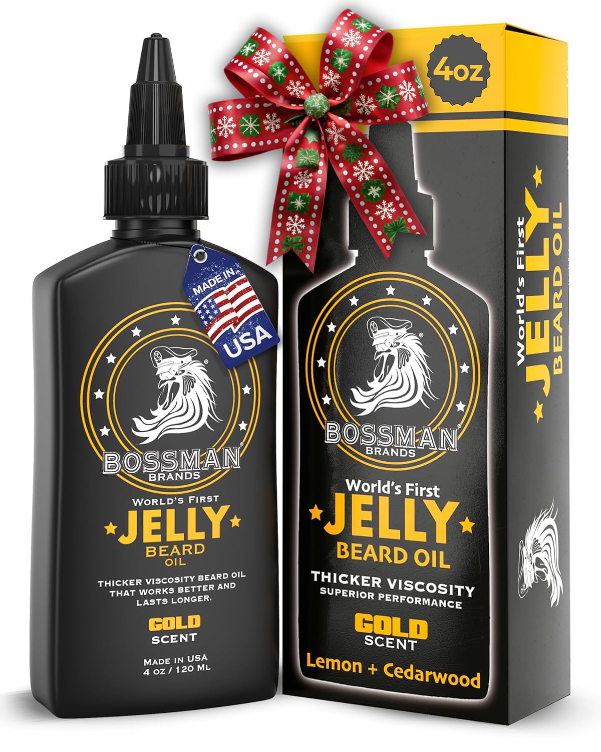 Bossman Jelly Beard Oil for Men (4 oz, Gold Scent) – Softens, Moisturizes & Conditions with Natural Ingredients