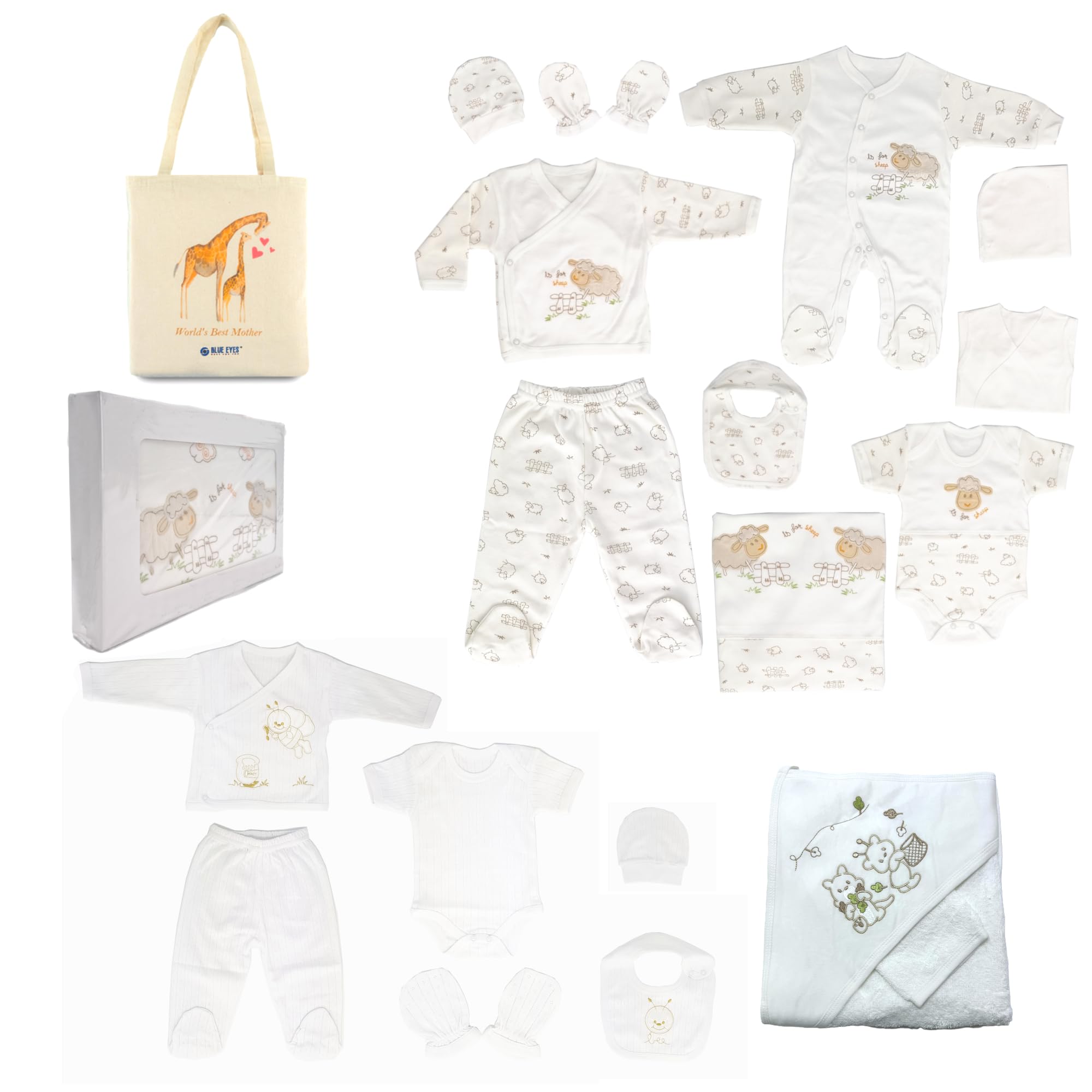 Blue Eyes Juego de toallas de baño para recién nacidos, 100 % algodón natural, equipamiento inicial, unisex, juego de regalo, toalla de baño para bebés de 0 a 4 meses, con etiqueta de regalo (juego de