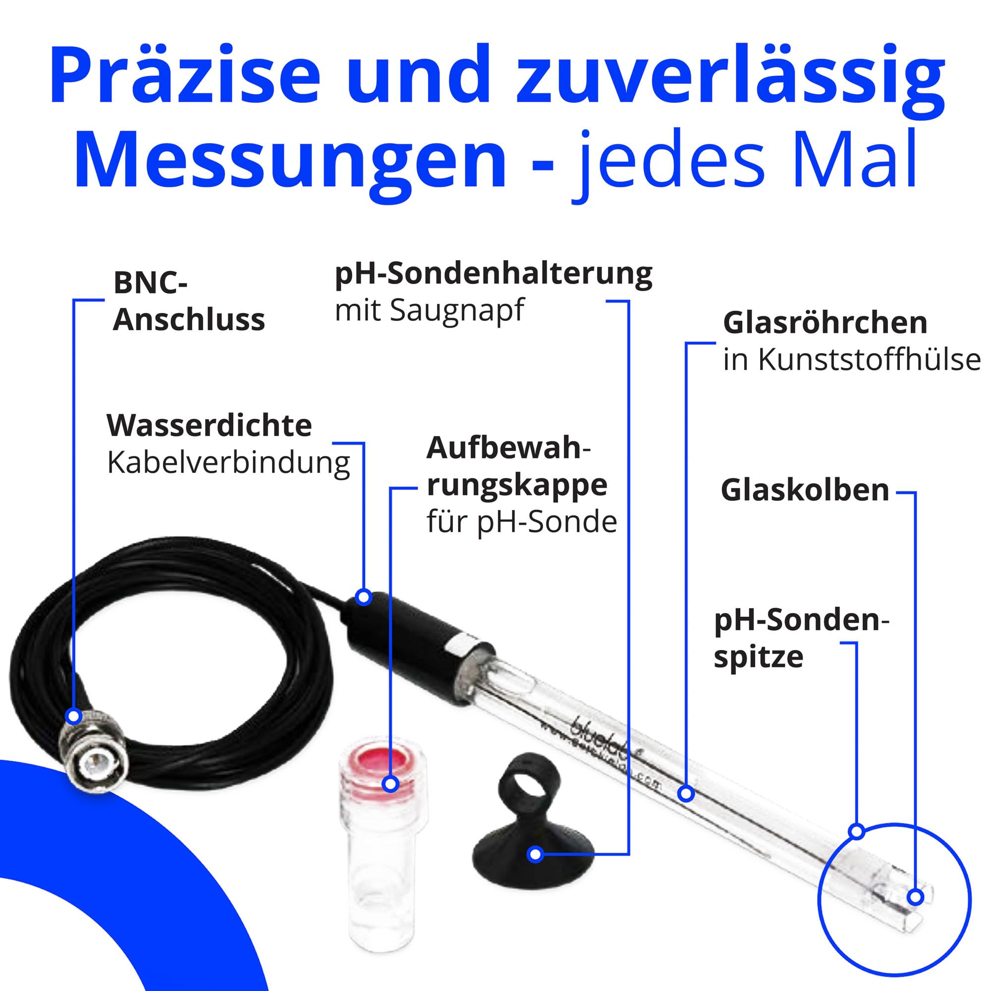Bluelab PROBPH pH-Sonde für Wasser, Ersatz-Elektrode für Messgerät, Monitor und Controller mit einfacher Kalibrierung, Werkzeug für Hydroponik-System und Indoor-Pflanzen