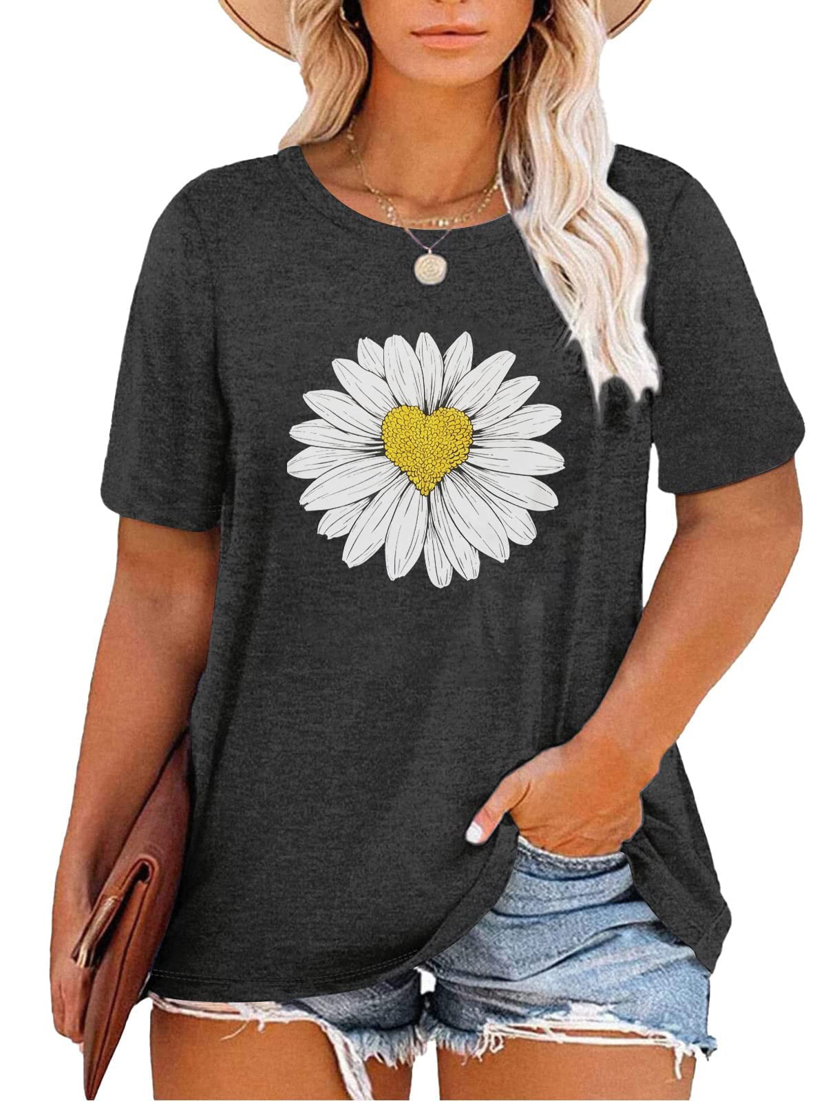 HDLTEWomen Plus Size T Shirts Short Sleeve Casual Graphic Tee Tops