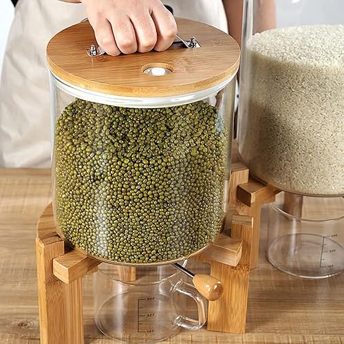 Miniatura 6 de Dispensador de arroz de 75 L recipientes de almacenamiento de alimentos dispensador de almacenamiento de cereales de vidrio con tapas de bambú