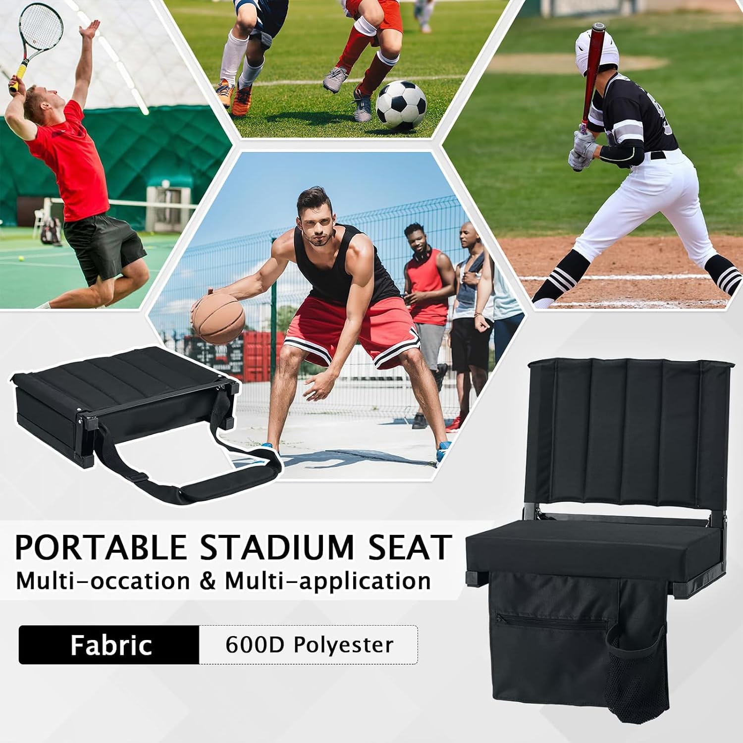 TOPROAD Stadium Seats for Bleachers with Back Support, Wide Padded Bleacher Seats, Portable Folding Stadium Chair with Cup Holder and Shoulder Strap for Outdoor Sports Events, Picnics, Beaches