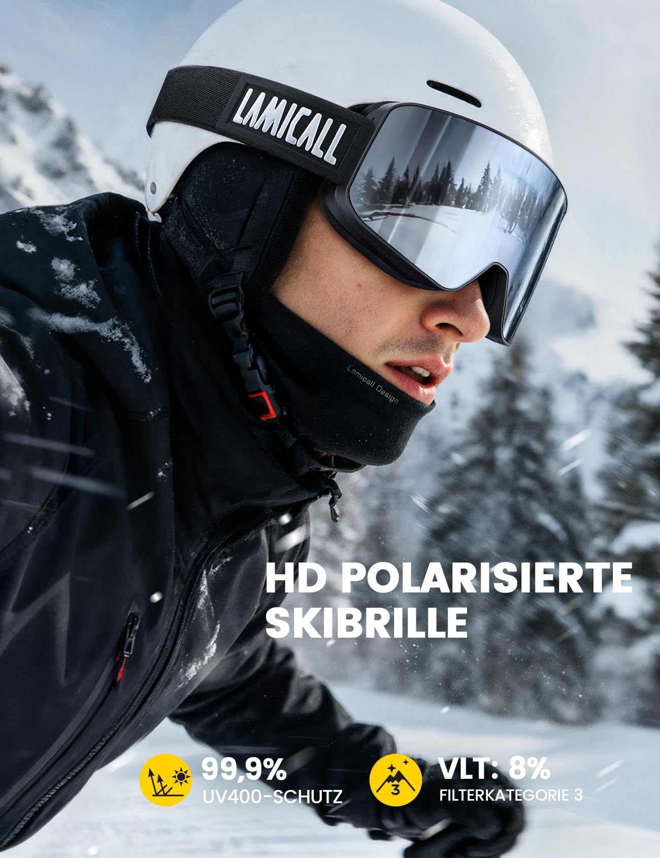 Lamicall Skibrille Damen, OTG Snowboardbrille Herren - [TOP Patentierte Anti-Fog] Verspiegelt Ski Brille für Brillenträger, Ultra HD Snowboard Brille Schutzbrille, UV400 Schneebrille mit Blendenschutz