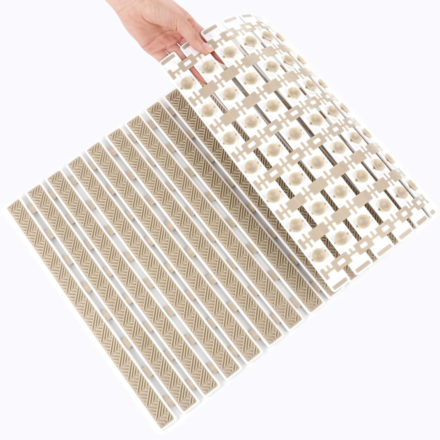 RichAxis Alfombrilla de Ducha Antideslizante para baño con ventosas y Agujeros de Drenaje para bañera (68 x 38 cm, Beige)