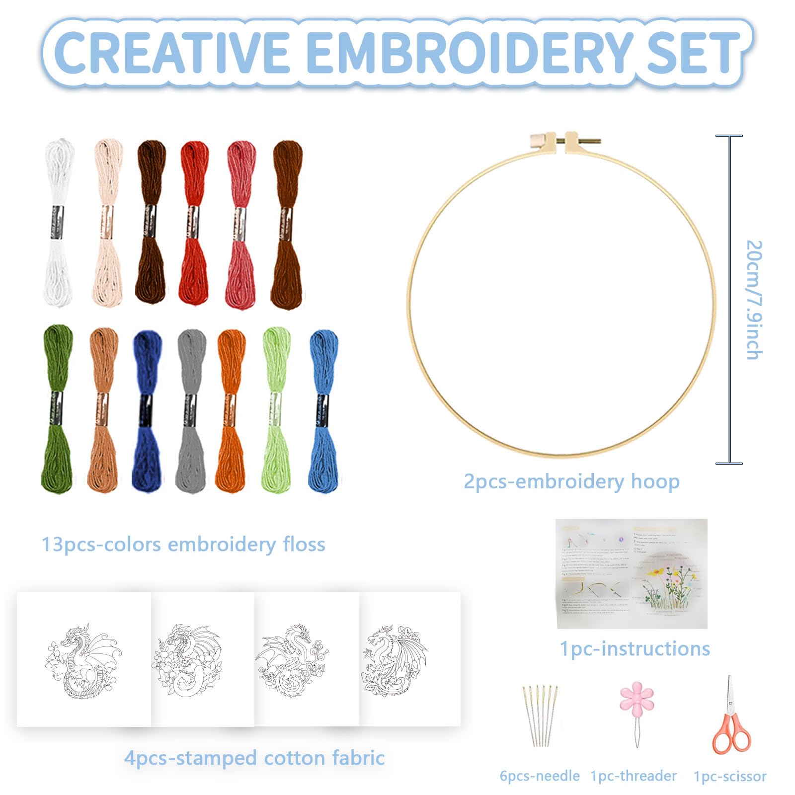 Beginner Embroidery Kit - Dragon Patterns -2