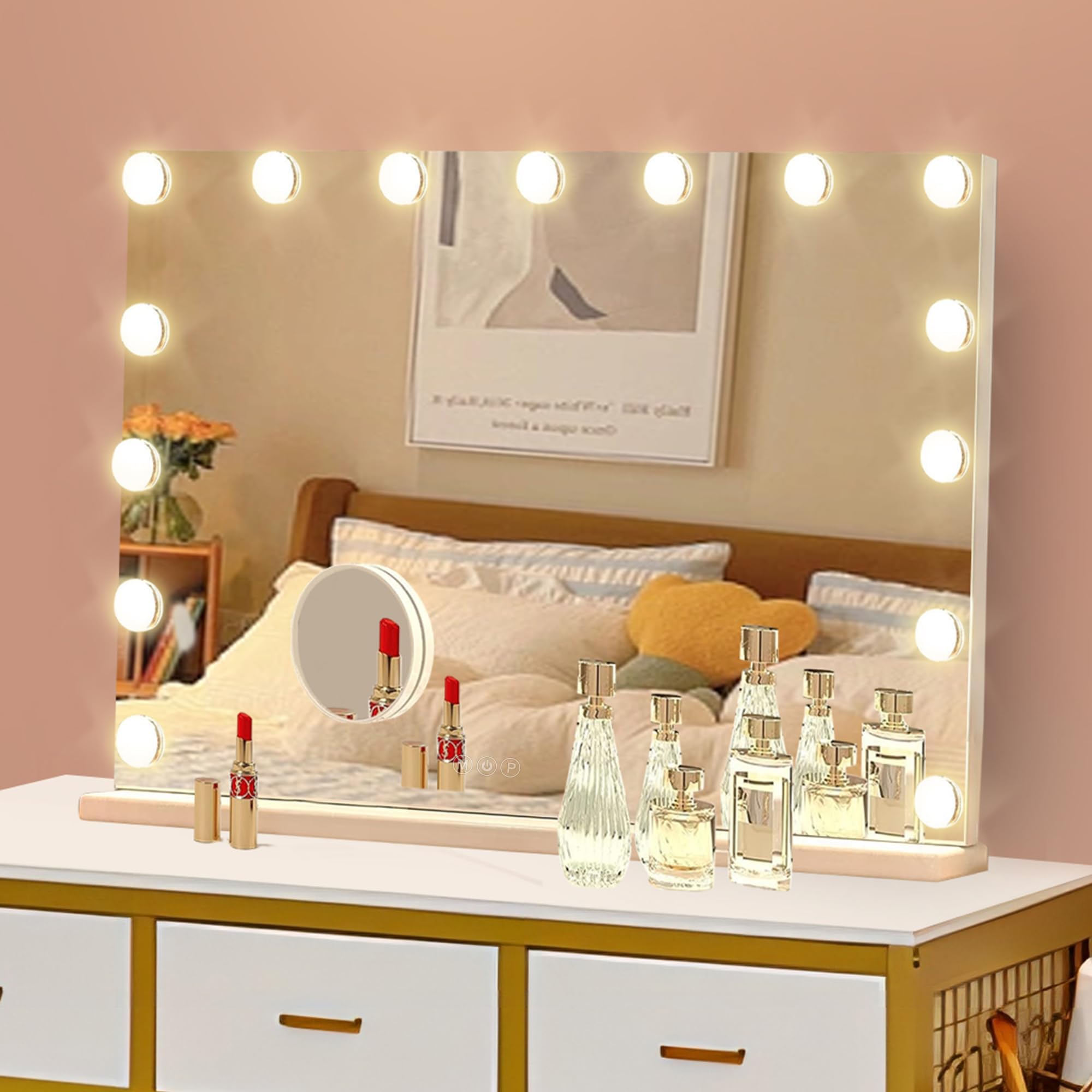 Jrswin Makeup Vanity Mirror With 17 LED Lighted Bulbs, Hollywood Vanity Mirror With Lights, 3 Color Modes & USB Charging, Cosmetic Mirror For Bedroom And Dressing Table (60CM X 50CM