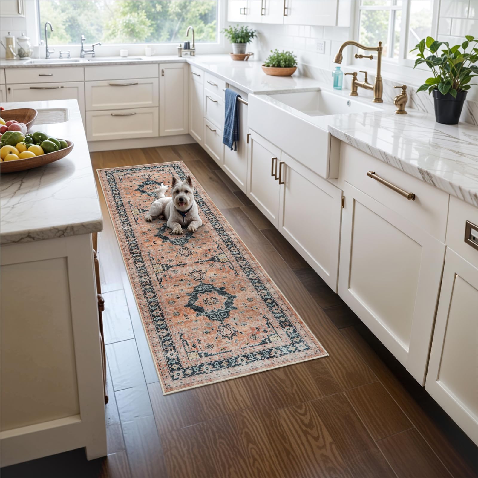 Washable 2x5 Hallway Runner Rug: Indoor Vintage Water Resistant Kitchen Entryway Rug Soft Living Room Bedroom Carpet Thin Low Pile Non Slip Floor Mat for Bathroom Laundry Dining Room(2X5,Orange) โ image 1