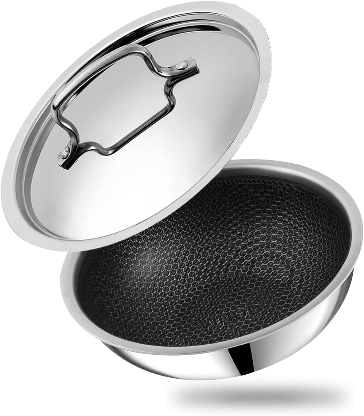 Vinod SAS Pro Platinum Triply Stainless Steel Extra Deep Tasla with Lid - 1.2 Litre | Tri ply Tasla Kadai with Induction Base | Stick Free, 5 Year Warranty - 18 cm.