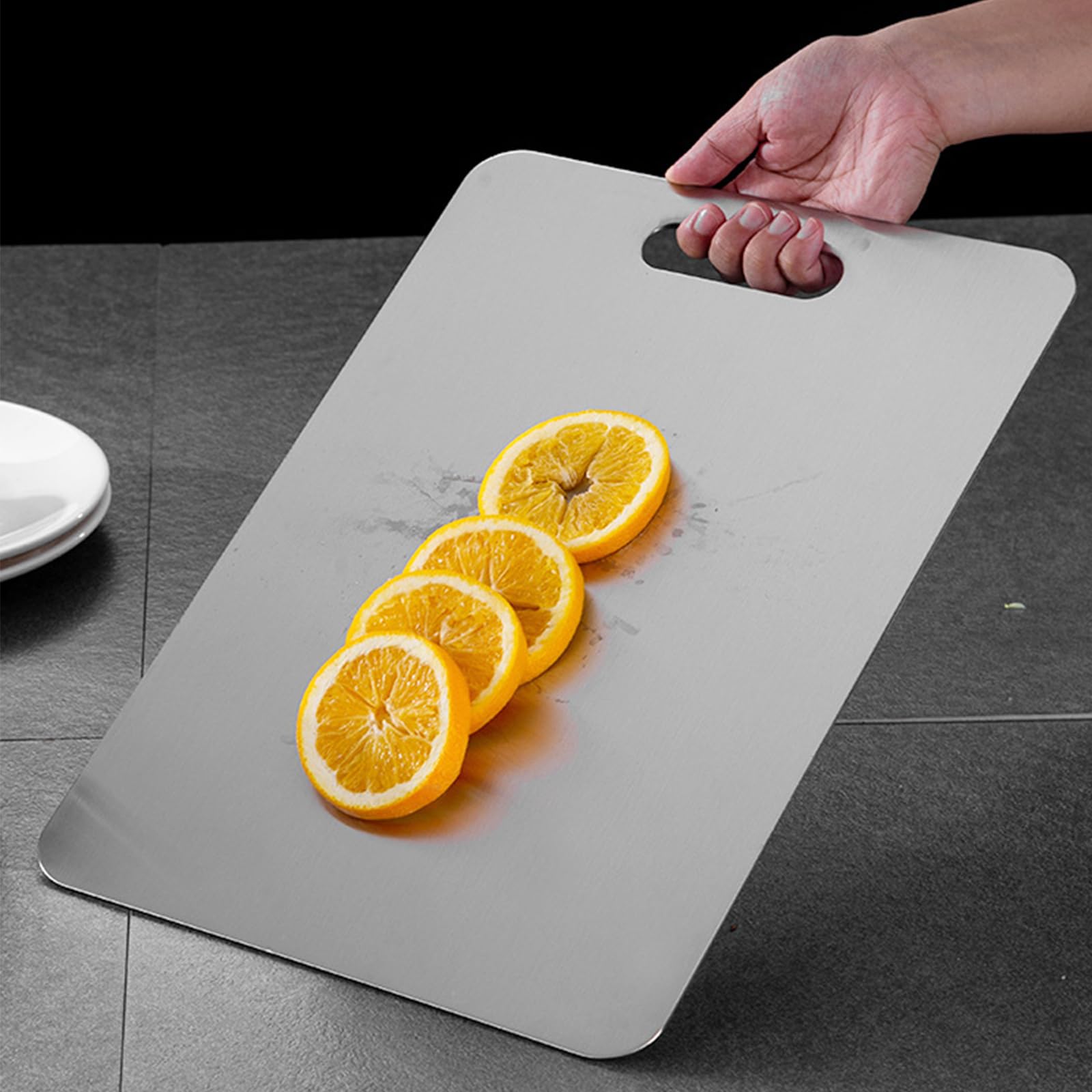 Schneidebrett, Titanium Cutting Board, Schneidbrett aus Edelstahl für Küche, Doppelseitiges Lebensmittel Grade Schneidebrett, Küchenbrett für Küche Obst/Gemüse/Fleisch (60x49cm)