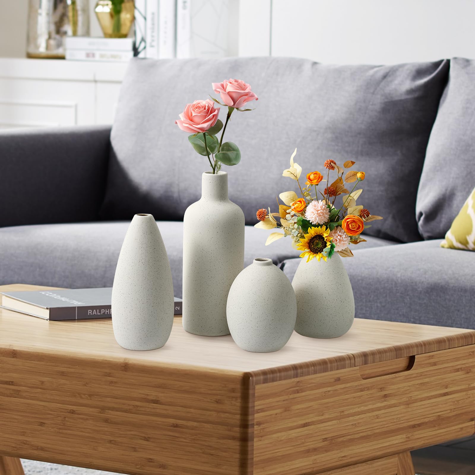 Zestaw 4 Białych Wazonów Dekoracyjnych Ceramiczny Designerski Wazon, Nowoczesna Dekoracja Wazonu Stołowego, Dekoracyjny Wazon Do NakłAdek Stołowych, Kuchni, Biura, Salonu, Na Wesele
