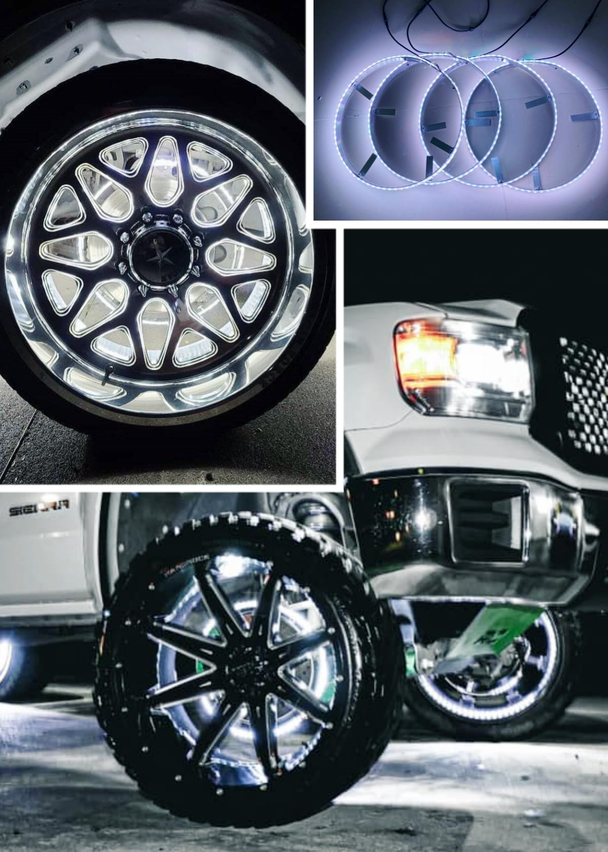 Set-4 15.5Inch 288LED Strobe Pure White Wheel Lights for Truck Car VEHICAL Offroad with RF-Remote/Switch Wire Controller Wheel Well Tire Lights IP68 Waterproof